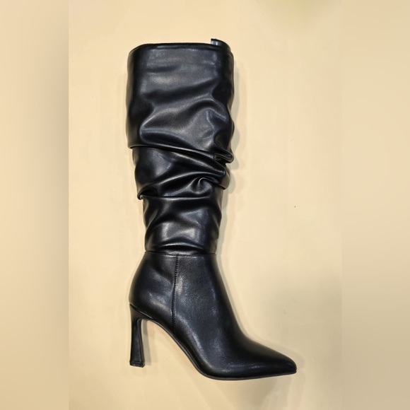 🖤 NEW Black Faux Leather Stiletto Knee High Boots – Slouchy, Pointed Toe, Size - Picture 6 of 8